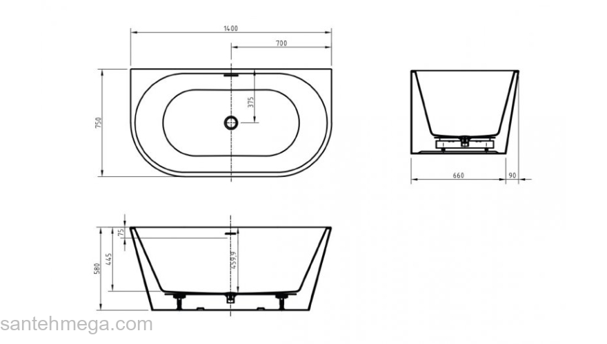 Ванна акриловая пристенная BELBAGNO BB710-1400-750. Фото