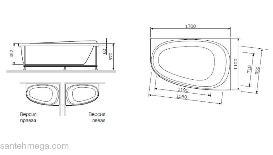 Ванна акриловая правосторонняя 170х110 см AM.PM Like W80A-170R110W-A. Фото