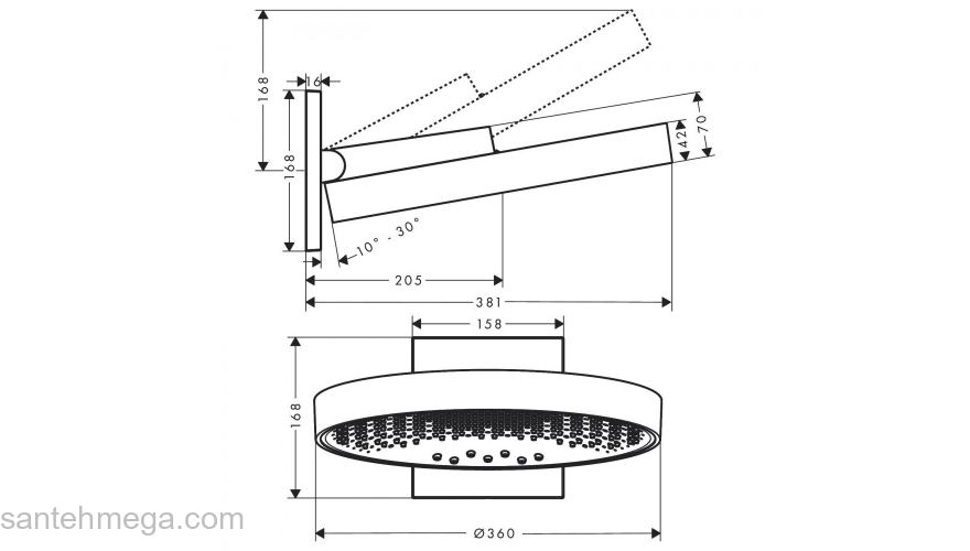 Верхний душ Hansgrohe Rainfinity 360 3jet 26234000. Фото