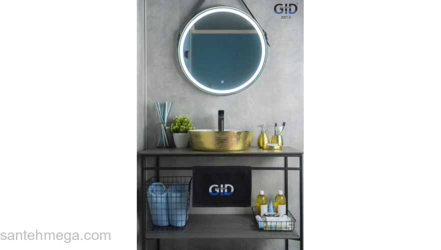 Раковина накладная GID D1306h025 44х44 53318 Белый / Золото. Фото
