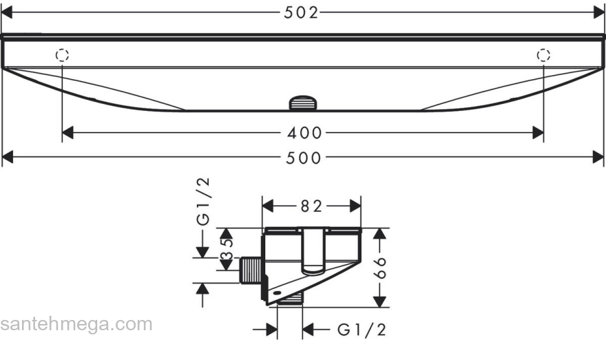 Настенный держатель Hansgrohe Rainfinity Porter 500 с полкой правый 26858000, хром. Фото