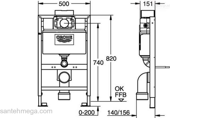 Инсталляция для подвесного унитаза GROHE Rapid SL 38526000. Фото