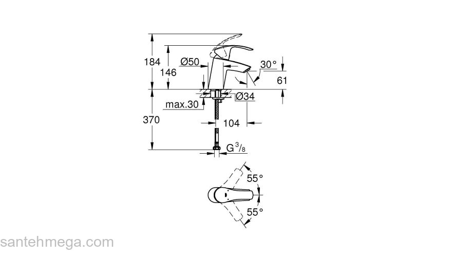 Смеситель для раковины GROHE Eurosmart 32467002. Фото