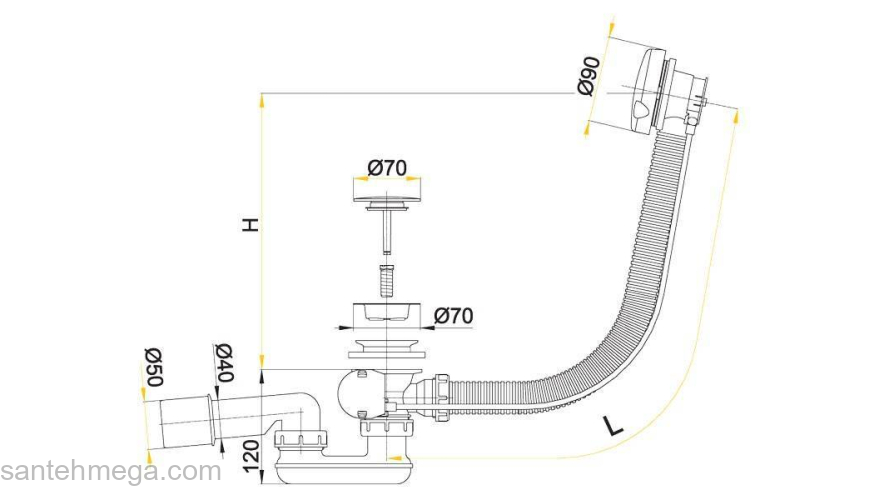 Слив-перелив ALCAPLAST A51CRM (100 см). Фото