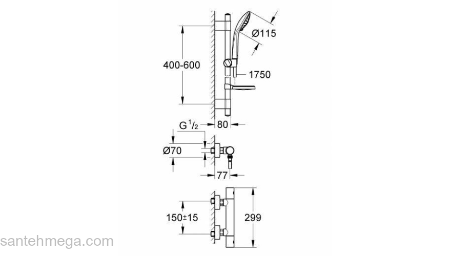 Смеситель термостатический для душа GROHE Grohtherm 1000 Cosmopolitan 34286002. Фото