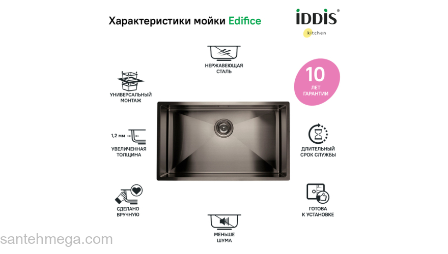 Мойка нерж. сталь универсального монтажа графит 740*440  Edifice IDDIS EDI74G0i77. Фото