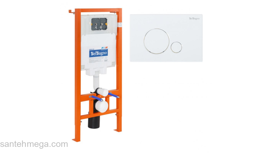 Инсталляция для подвесного унитаза BelBagno BB002-80/BB014-SR-BIANCO клавиша белый глянцевый. Фото