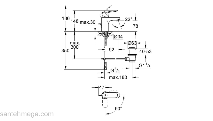 GROHE 2337700E Eurosmart Cosmopolitan Смеситель для раковины со сливным гарнитуром, с энергосберегающим картриджем - подача холодной воды при центральном положении рычага. Фото