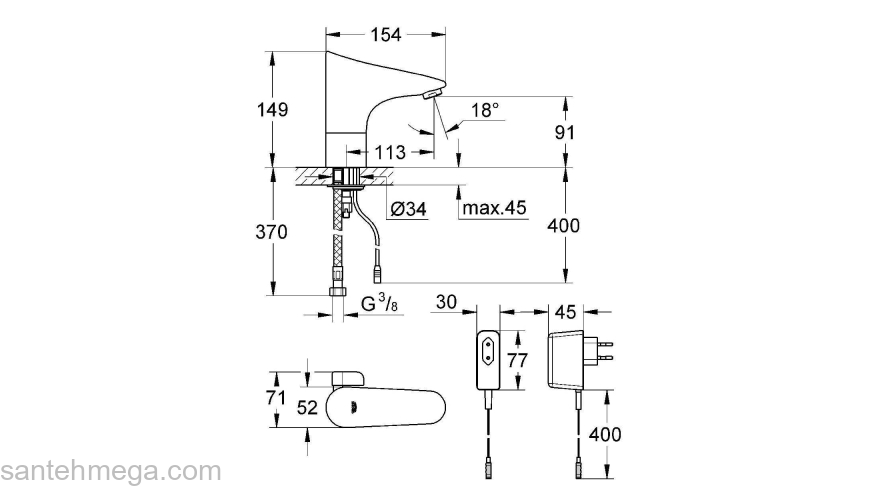 Смеситель для раковины GROHE Europlus E 36015001. Фото
