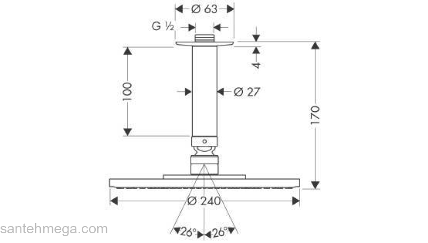 Верхний душ (тарелка) HANSGROHE Raindance 27477000. Фото