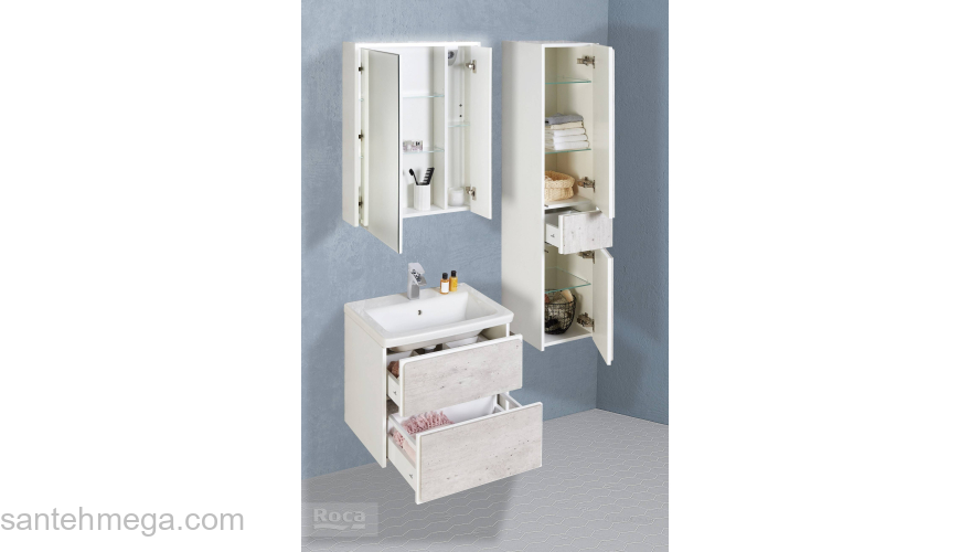 Зеркальный шкаф ROCA Ronda 70 бетон/белый матовый ZRU9303008. Фото