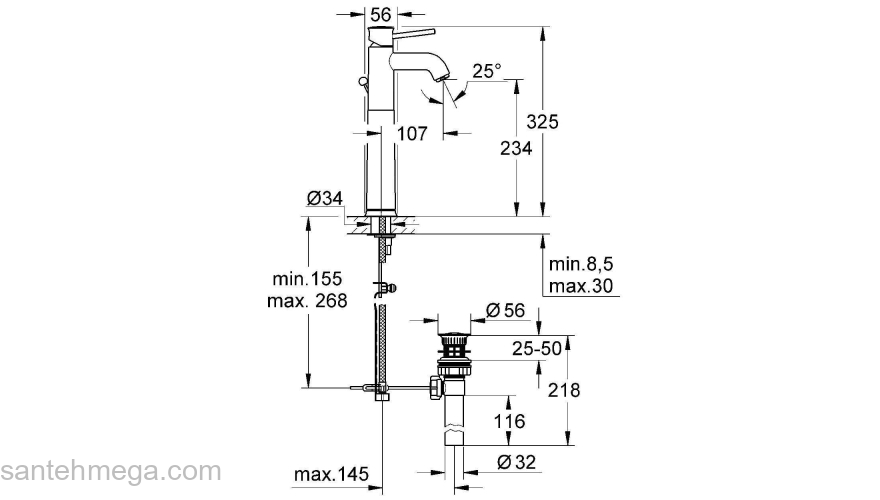 Смеситель для раковины GROHE BauClassic 32868000. Фото