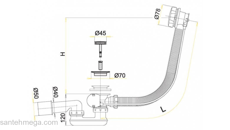Слив-перелив ALCAPLAST A55K-RU-01 (57см). Фото
