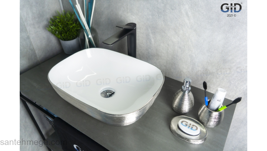 Раковина накладная GID D1333h131 46х32 53326 Белый / Хром. Фото