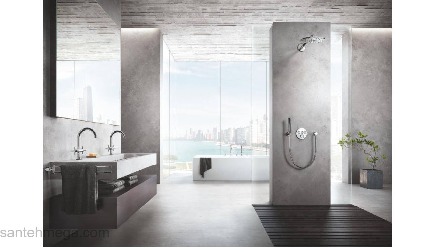 GROHE 19923003 Atrio New Комлект для ванны на 5 отверстий (смеситель двухвентильный, круглый излив, крестообразные ручки, ручной душ, переключатель), может быть использован с 29 037 001. Фото
