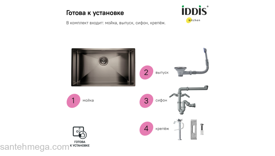 Мойка нерж. сталь универсального монтажа графит 740*440  Edifice IDDIS EDI74G0i77. Фото