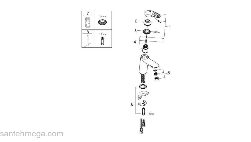 Смеситель для раковины GROHE Eurostyle 32468003. Фото
