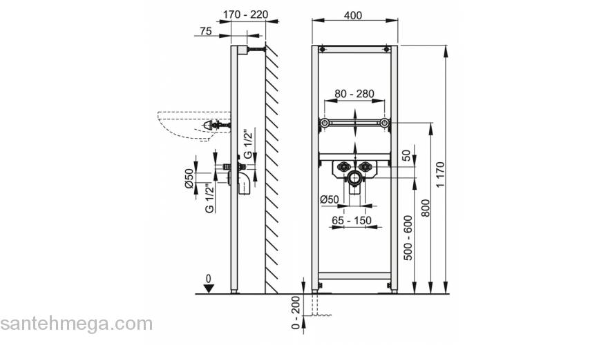 Система инсталляции для умывальника AlcaPlast A104/1200. Фото