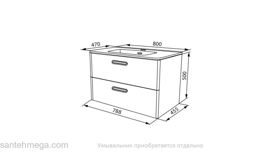 Тумба подвесная белая 80 см Brick  IDDIS BRI80W0i95. Подходит умывальник: 0108000i28. Фото