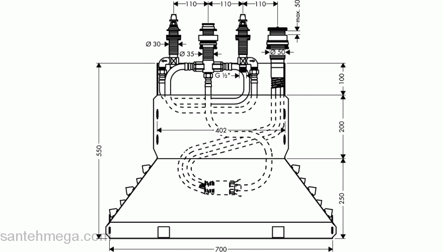 Cкрытая часть смесителя для ванны (4 отверстия) HANSGROHE 13444180. Фото