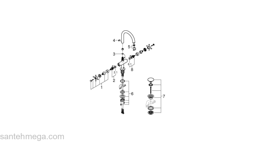GROHE 21019003 Atrio New Смеситель двухвентильный для раковины на 1 отверстие, крестобразная ручка, размер L. Фото