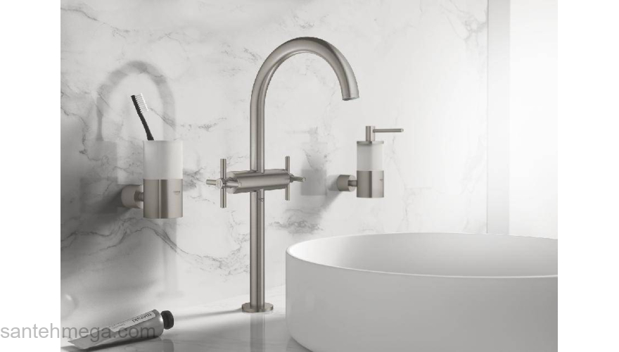 GROHE 21044DC3 Atrio New Смеситель двухвентильный для раковины на 1 отверстие, для свободностоящих раковин, крестобразные ручки, размер XL, СуперСталь. Фото