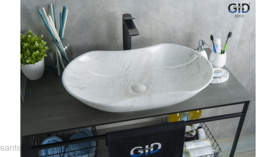Раковина накладная GID Mnc503H012 67х41 54464 Под камень. Глянцевый. Фото