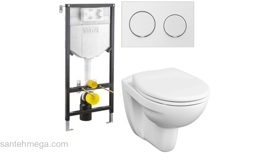 Инсталляция с подвесным унитазом VITRA S10 Spinflush,с сидением микролифт и панелью 9842B003-7206. Фото