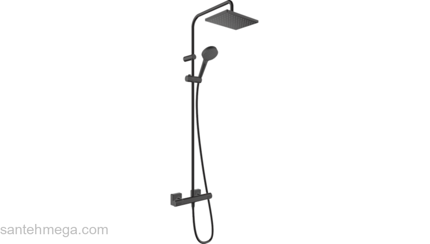 Душевая система Showerpipe 230 1jet с термостатом, EcoSmart Hansgrohe Vernis Shape 26097670, матовый черный. Фото