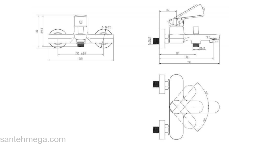 Смеситель для ванны/душа BELBAGNO Ancora ANC-VASM-CRM. Фото