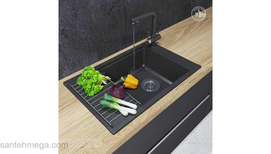 Мойка для кухни Акватон Делия 78 прямоугольная с крылом графит 1A715132DE210. Фото