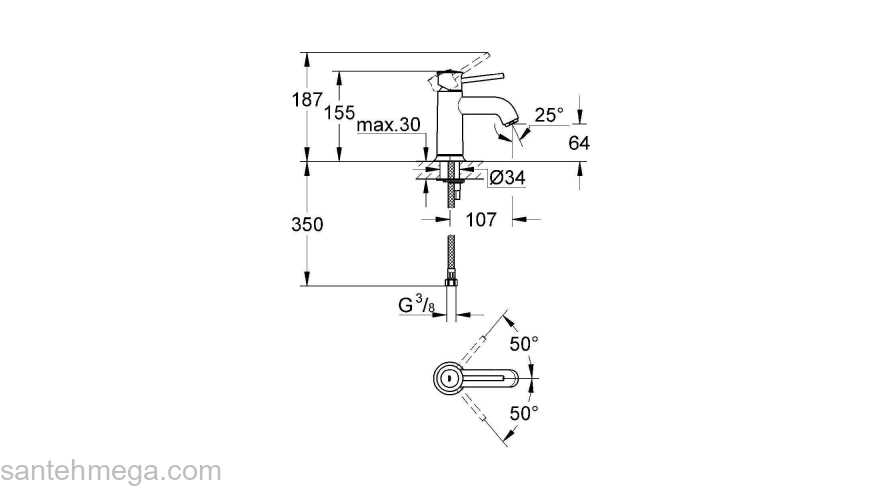 Смеситель для раковины GROHE BauClassic 23162000. Фото