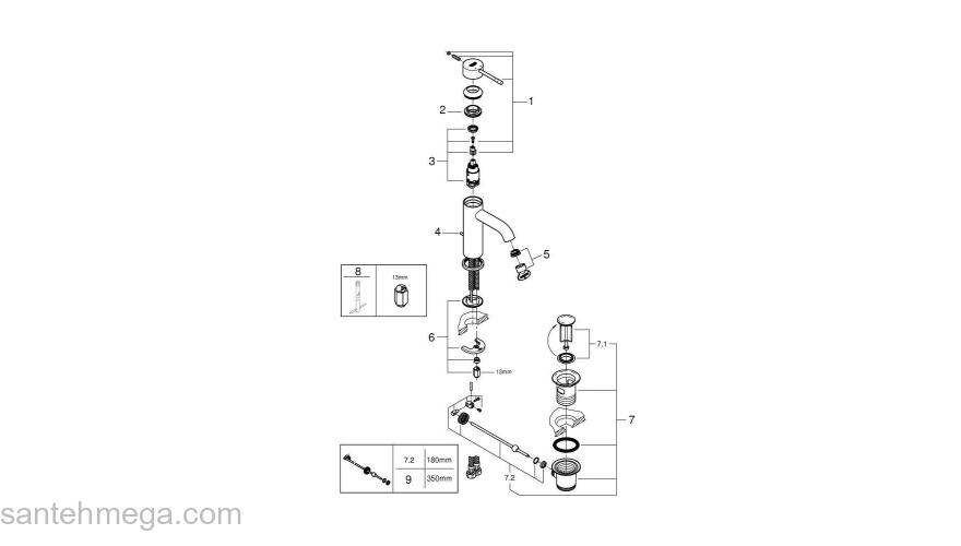 GROHE 23589001 Essence New Смеситель для раковины S-Size II, сливной гарнитур. Фото