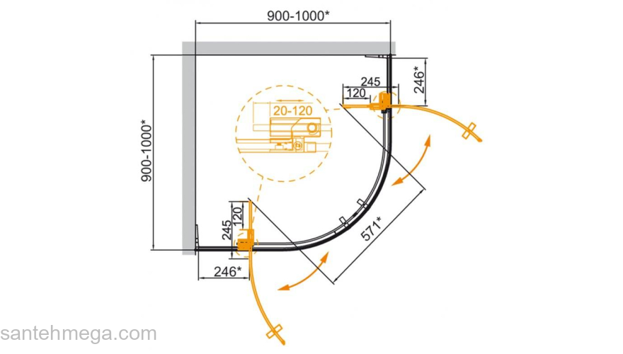 Душевой угол CEZARES Slider SLIDER-R-2-90/100-GRIGIO-Cr. Фото