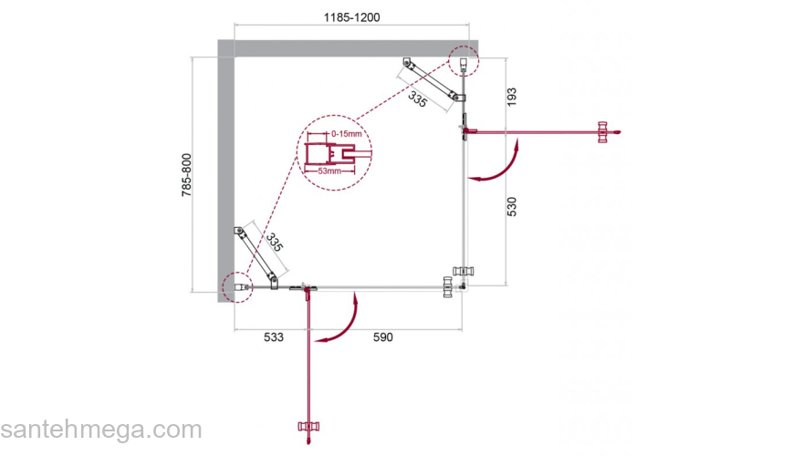Душевой угол BELBAGNO KRAFT-AH-22-120/80-C-Cr-R. Фото