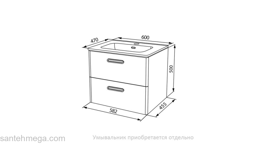 Тумба подвесная белая 60 см Brick  IDDIS BRI60W0i95. Подходит умывальник: 0106000i28. Фото