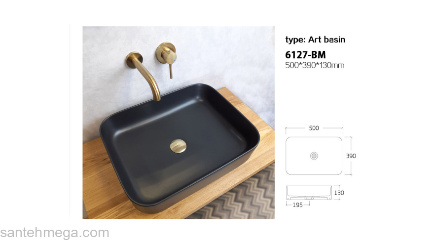 Раковина накладная 50х39 Bronze De Luxe Scandi 6127-BM черный матовый. Фото