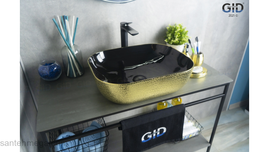 Раковина накладная GID D1302h022 50х40 53307 Черный / Золото. Фото