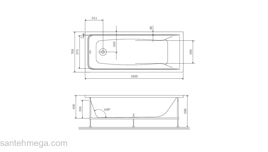Ванна акриловая 160х70 см AM.PM Gem W90A-160-070W-A. Фото