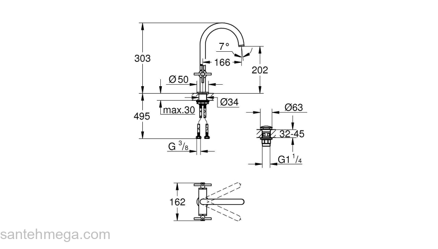 GROHE 21019003 Atrio New Смеситель двухвентильный для раковины на 1 отверстие, крестобразная ручка, размер L. Фото