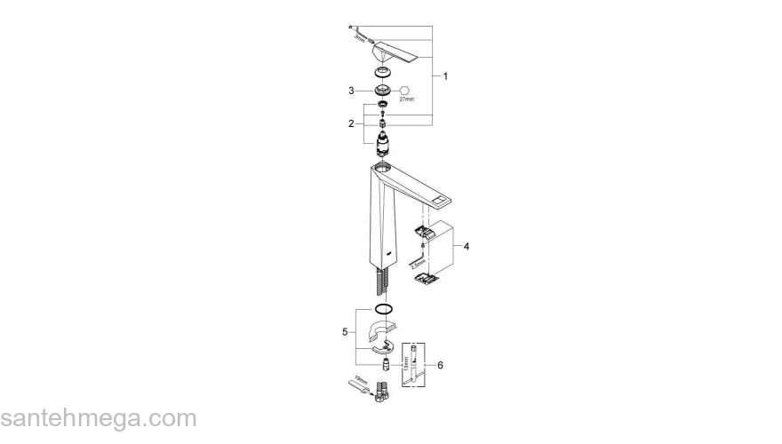 GROHE 23114A00 Allure Brilliant Смеситель для раковины, свободностоящий, гладкий корпус, цвет: темный гарфит, глянец. Фото