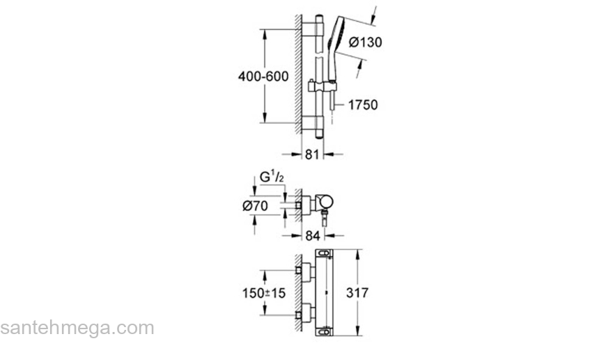 Смеситель термостатический для душа GROHE Grohtherm 2000 34281001. Фото