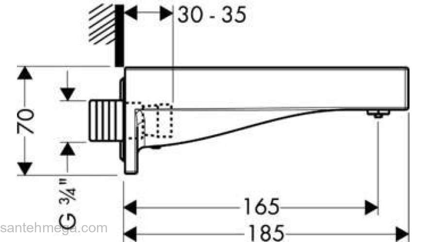 Излив для ванны AXOR Starck X3/4 10426000. Фото