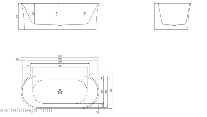 Ванна акриловая пристенная BELBAGNO BB409-1500-800. Фото