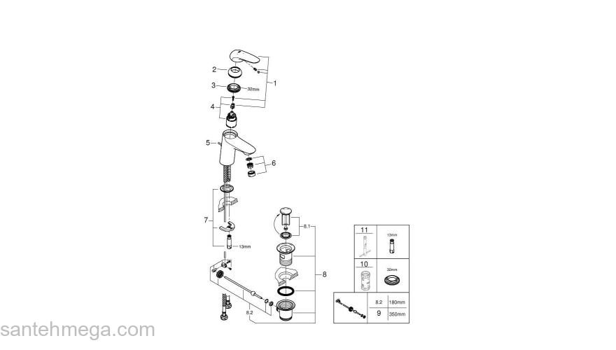 Eurostyle 2015 Solid Смеситель для раковины со сливным гарнитуром, S-Size, с GROHE 23709LS3 SilkMove® ES с энергосберегающей функцией (подача холодной воды при центральном положении рычага). Фото