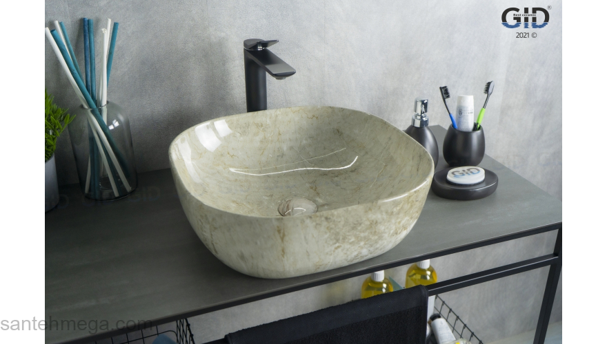 Раковина накладная GID Mnc545 43х43 54449 Под камень. Глянцевый. Фото