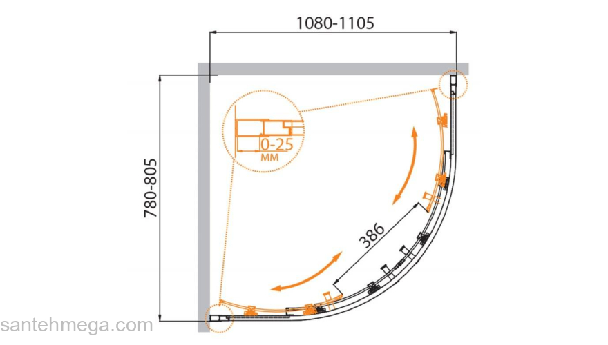 Душевой угол CEZARES Molveno MOLVENO-RH-2-110/80-C-Cr-IV. Фото