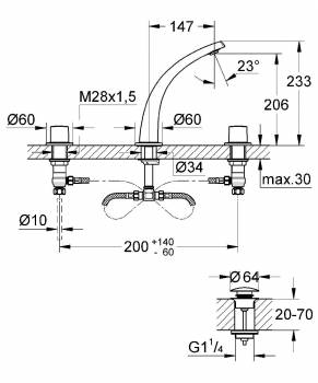 GROHE 20178000 Ondus Смес.д.раков,на 3 отв.,аэратор. Фото