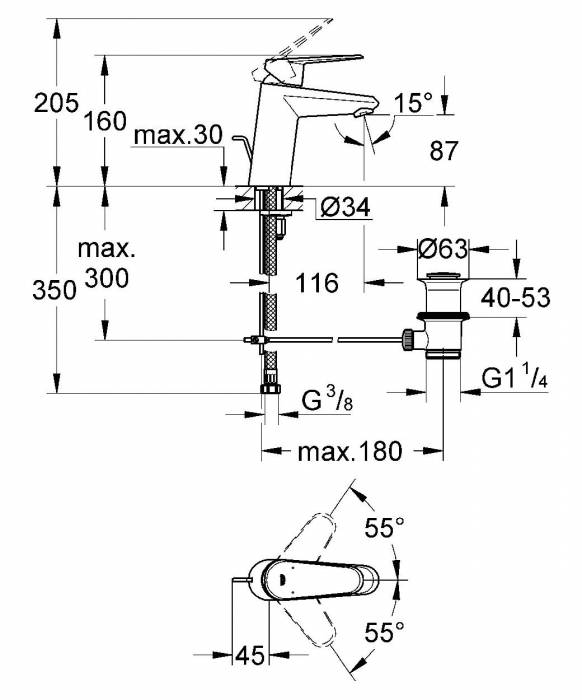 GROHE 33190GL2 Eurodisc Cosmo Смес.д.раковины,слив.гарн. Фото