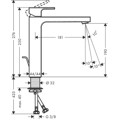 Смеситель для раковины 230, со сливной гарнитурой Vernis Shape Hansgrohe 71562000, хром. Фото